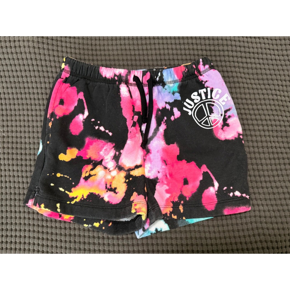 Justice Girls Tie Dye Sweatpants Black Pink Purple Peace Sign Joggers Size 10